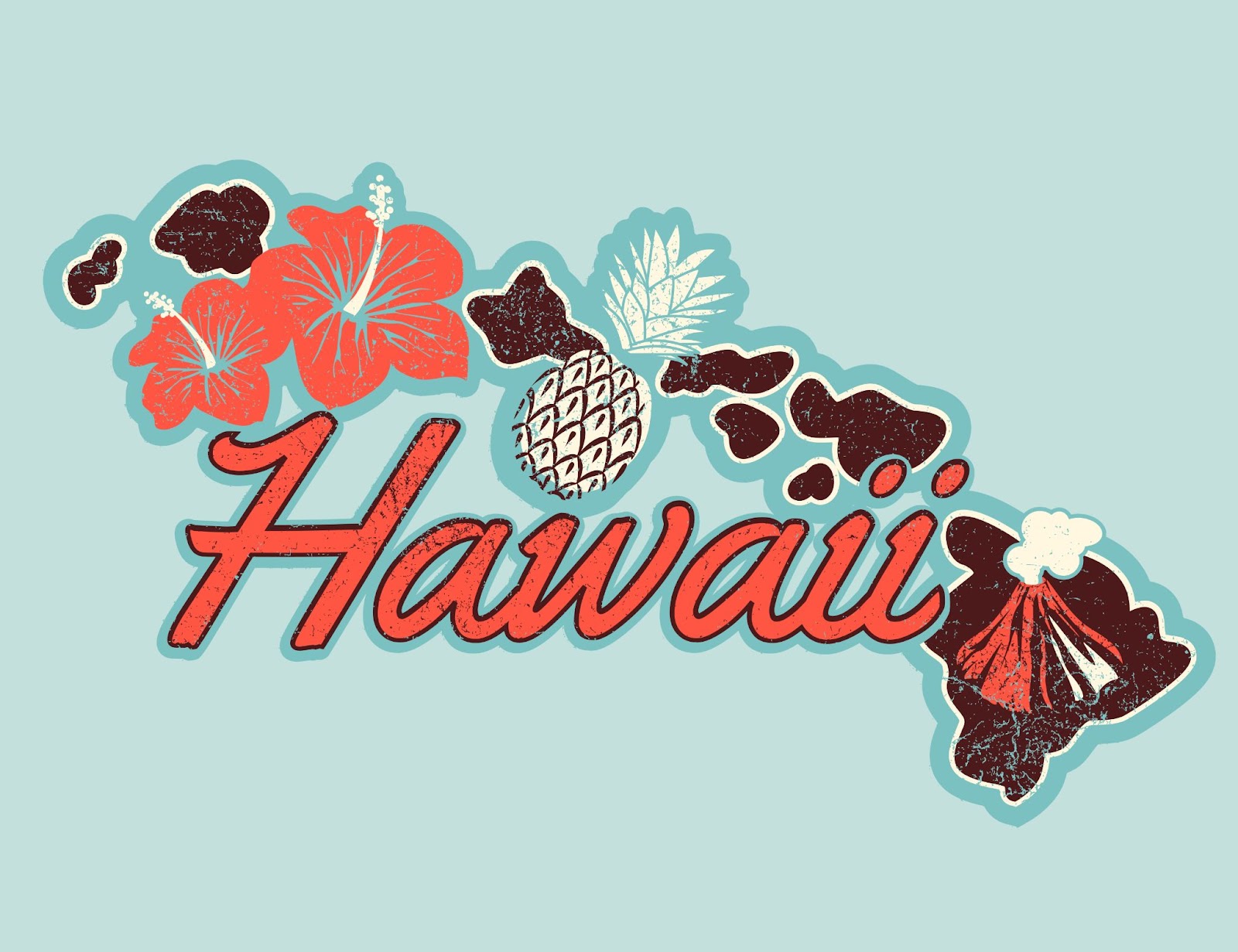 Immagine vettoriale con scritte e simboli delle isole Hawaii