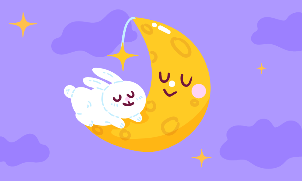 Luna, coniglietto, illustrazione, concetto come spiegare le fasi lunari a un bambino