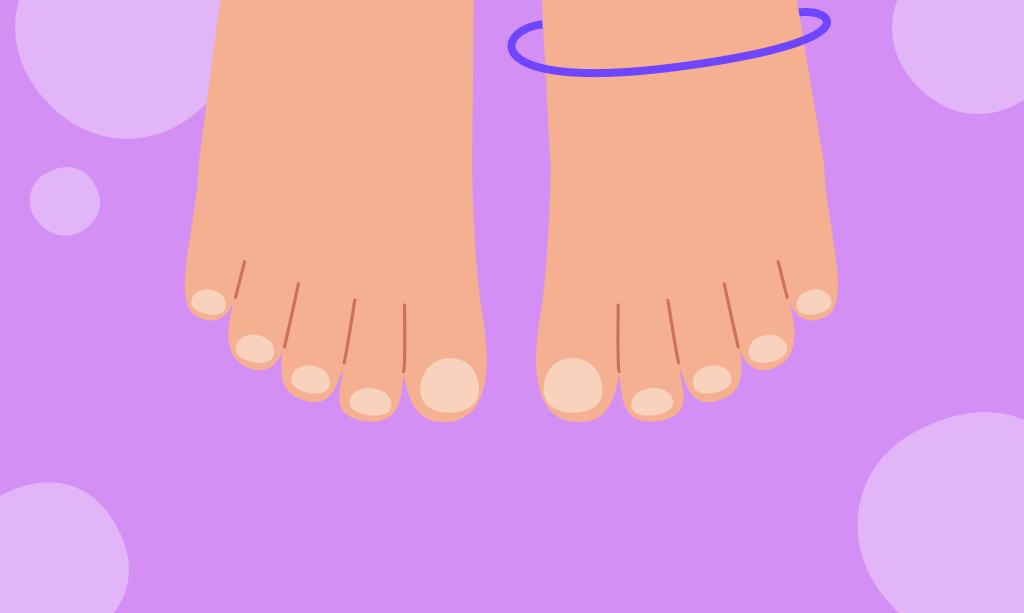 Piedi, dita dei piedi, illustrazione su sfondo viola