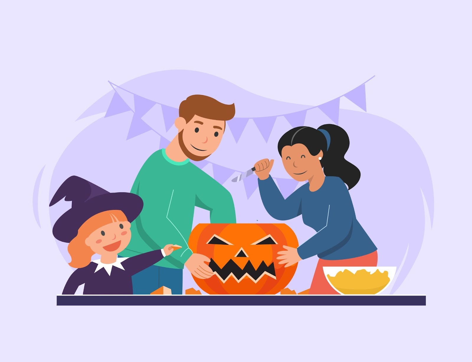 Illustrazione vettoriale Felice Halloween (dolcetto o scherzetto) celebrazione con i personaggi per invito alla festa
