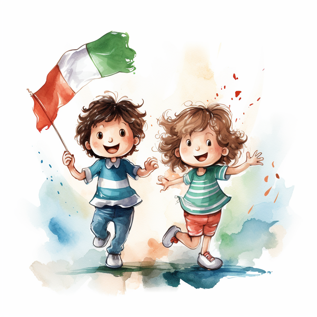 bambini giocano con la bandiera italiana